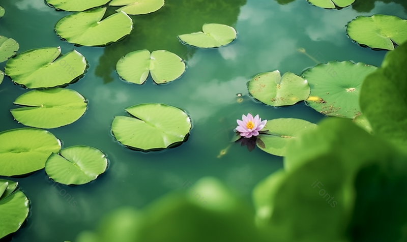 唯美夏天水面上的睡莲荷花池插画背景,插画/手绘图,插画/手绘图库,插画/手绘图下载,插画/手绘